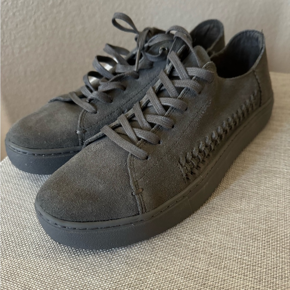 Grey suede Toms Lace up shoes. Never worm.